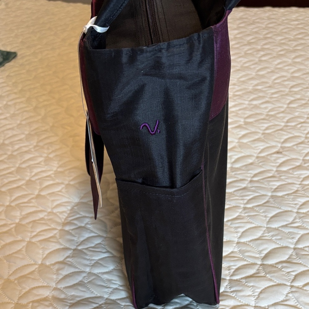 Claire V. Luxury Silk Black and Purple Satchel Zip Top Closure NWT - Picture 4 of 15